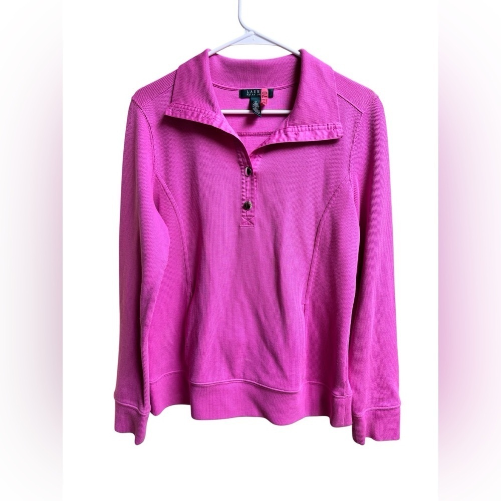 Lauren Ralph Lauren Women’s Pink 100% Cotton Pullover Collared Sweatshirt M